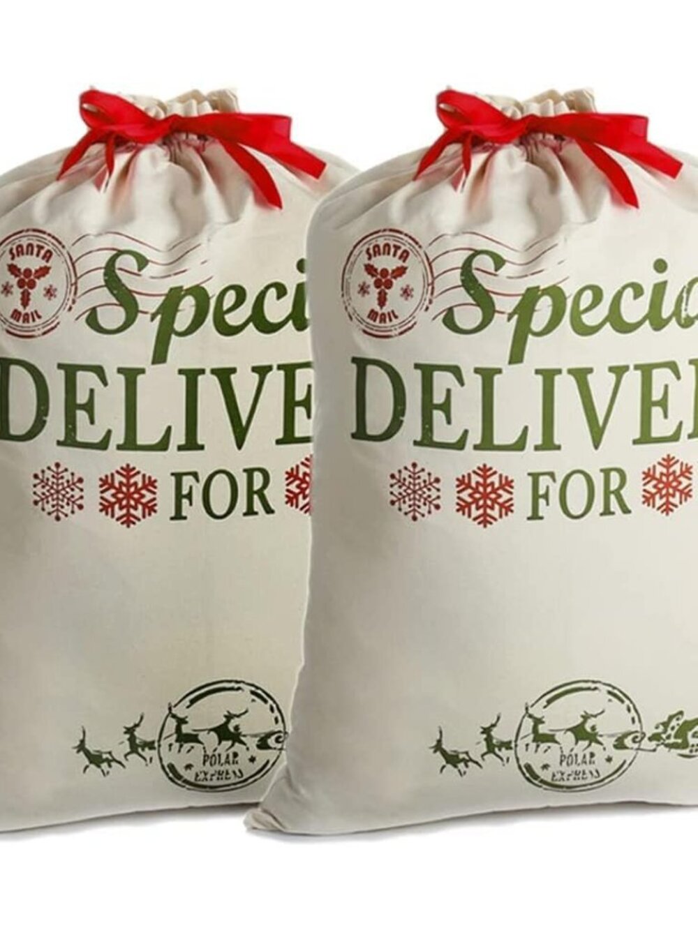 2 Pack Santa Sacks Extra Large Personalized Christmas Canvas Bags with Red Draws